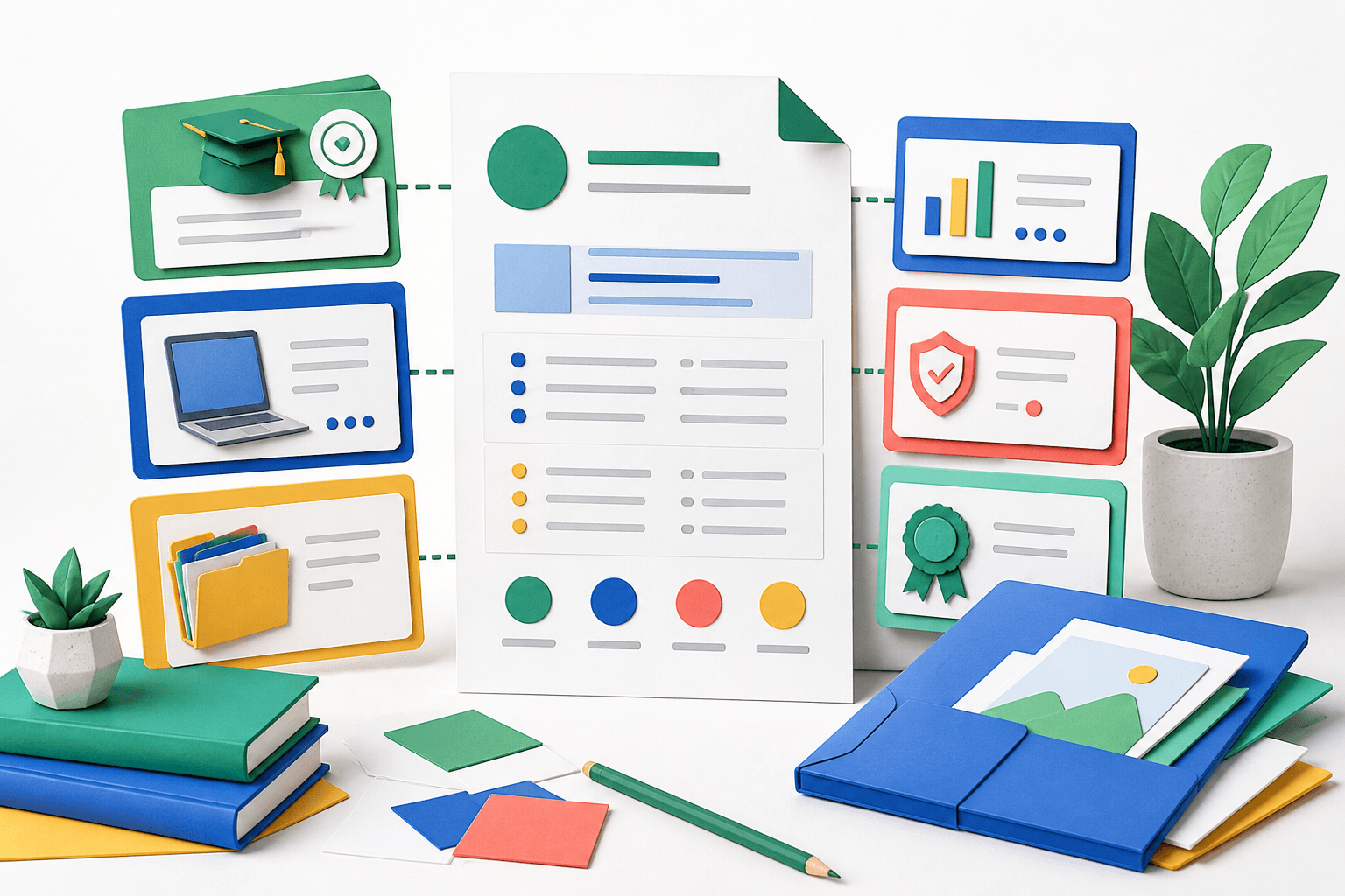 Illustrated first resume built from education, projects and certifications